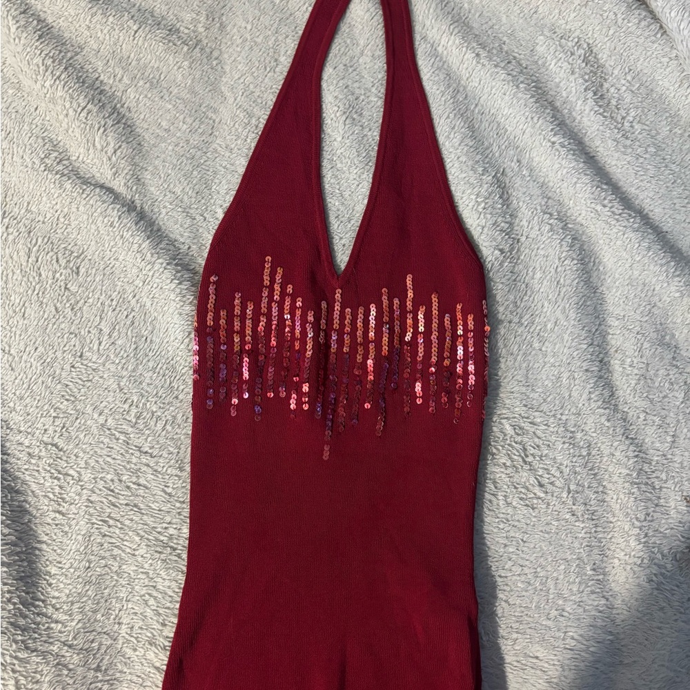 Smart Set Red Sequin Halter Tank Top